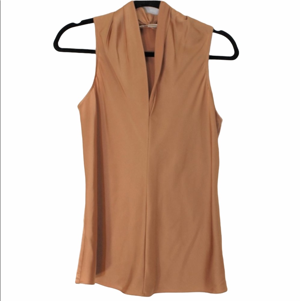 BOSTON PROPER Brown Tan Gold Satin V-Neck Top 4